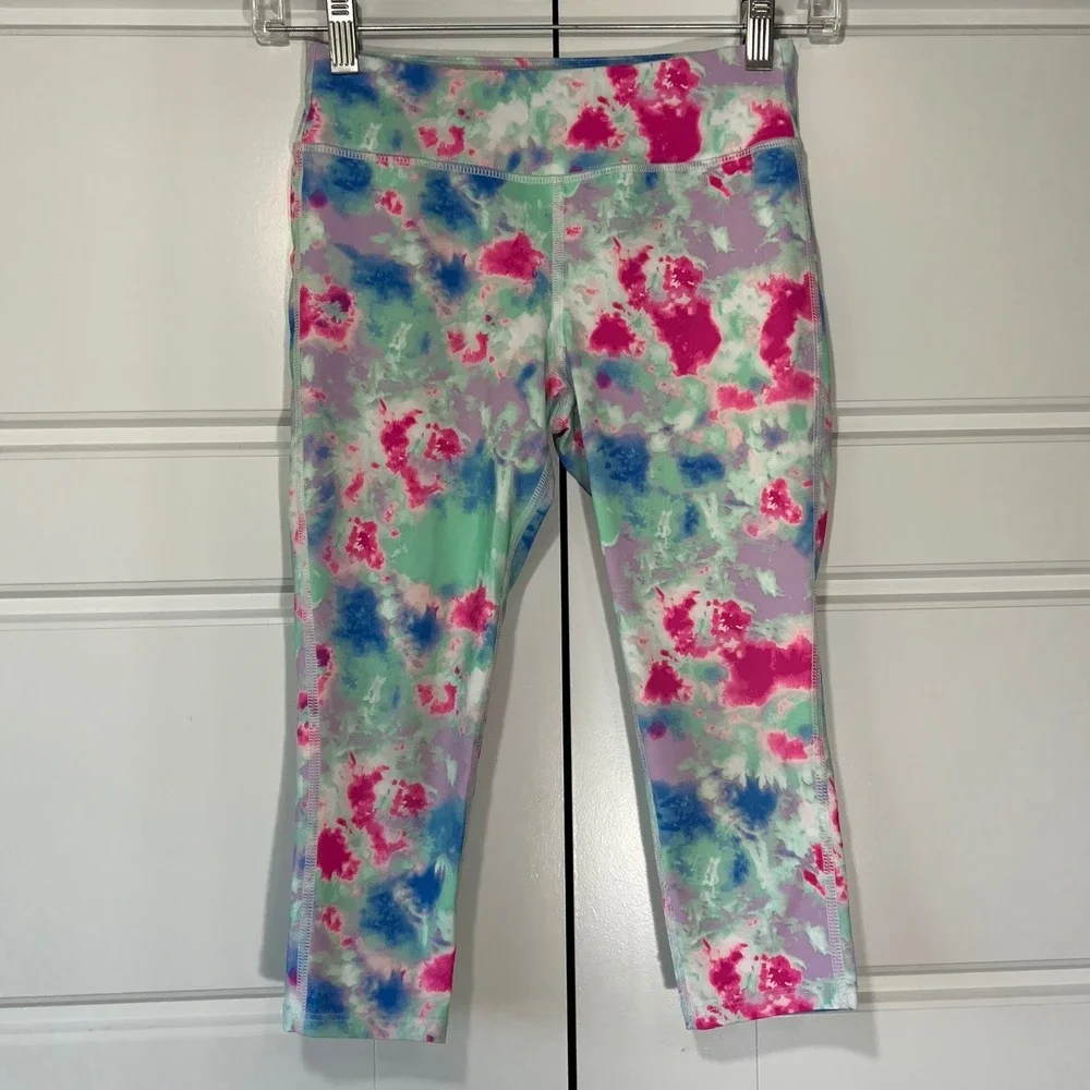 Girls Avia Active Capri Leggings Size M (7-8) Tie Dye Pink‎ Blue Green Purple